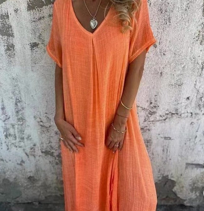Naia™ - Cotton and linen V-dress