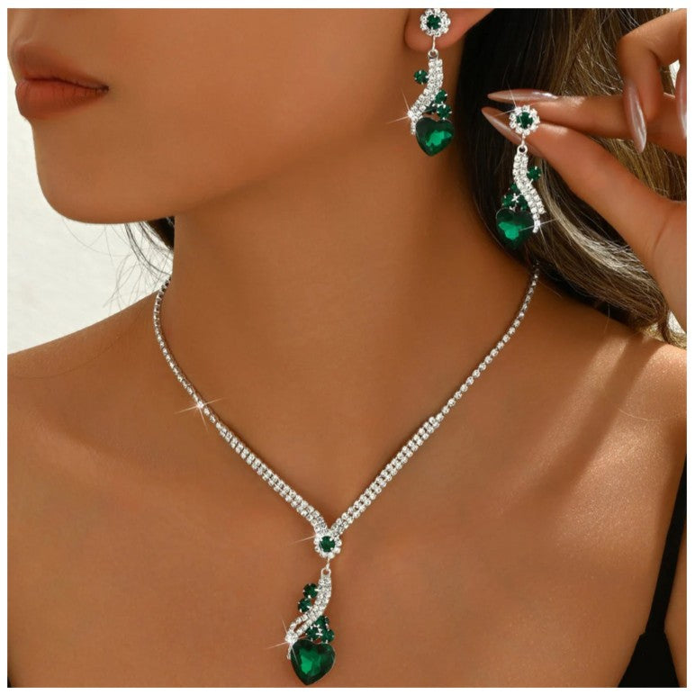 Lelia - Rhinestone Necklace Earrings Set