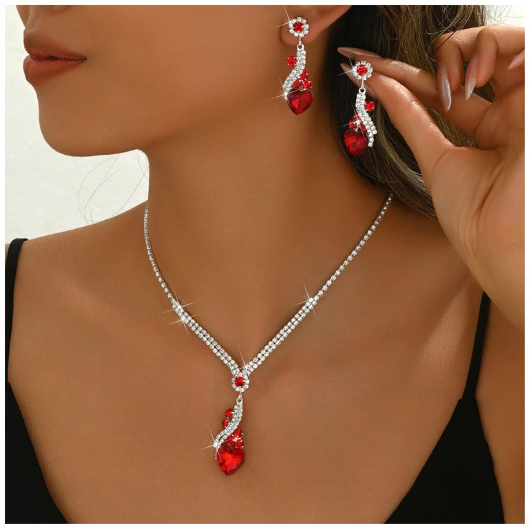 Lelia - Rhinestone Necklace Earrings Set