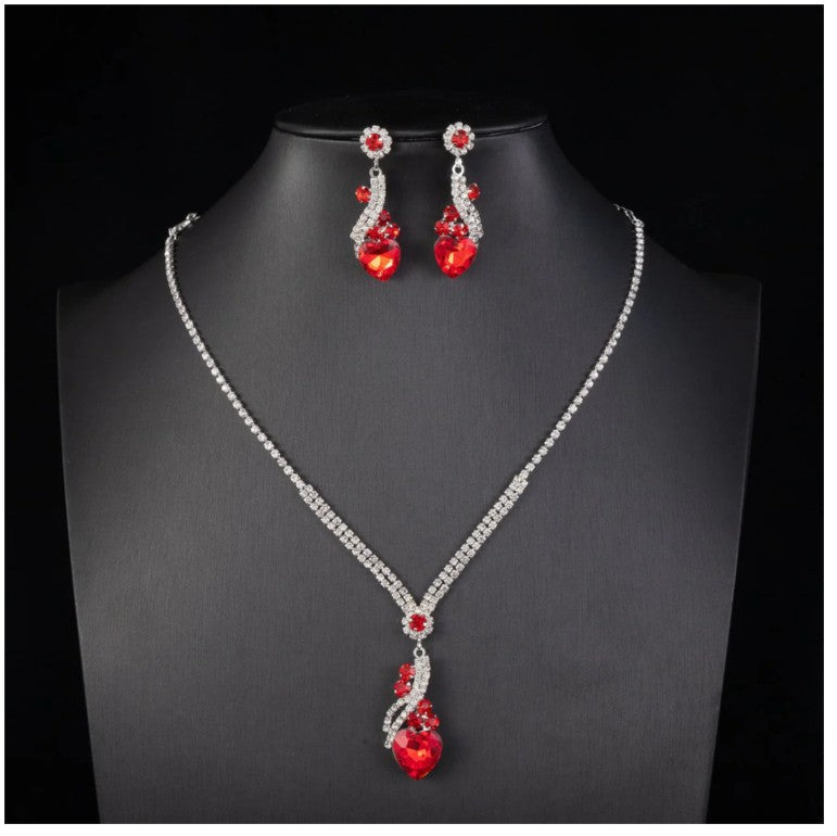 Lelia - Rhinestone Necklace Earrings Set
