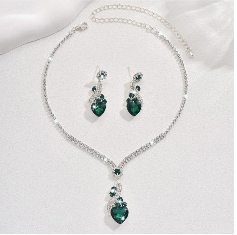 Lelia - Rhinestone Necklace Earrings Set