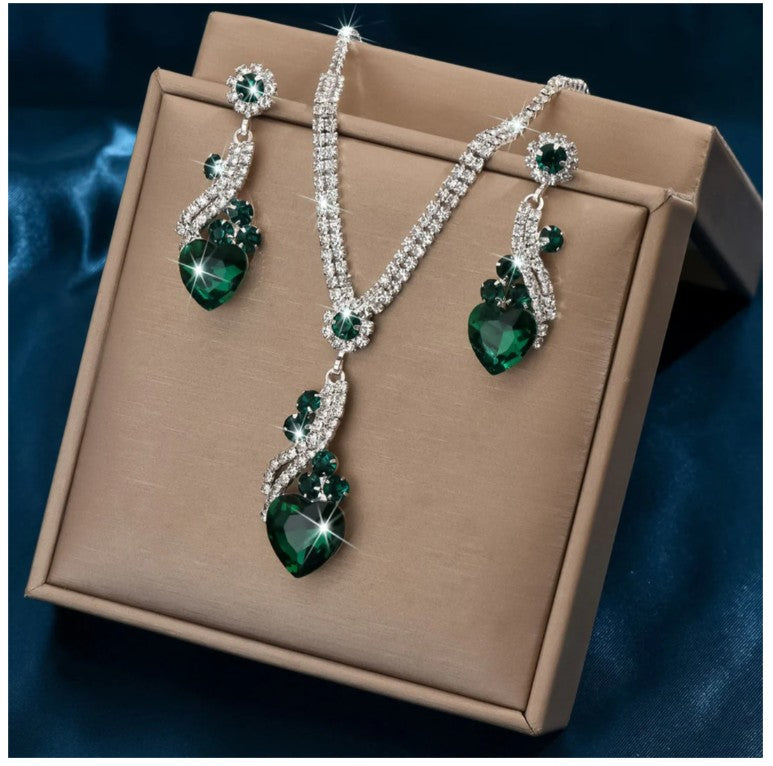 Lelia - Rhinestone Necklace Earrings Set