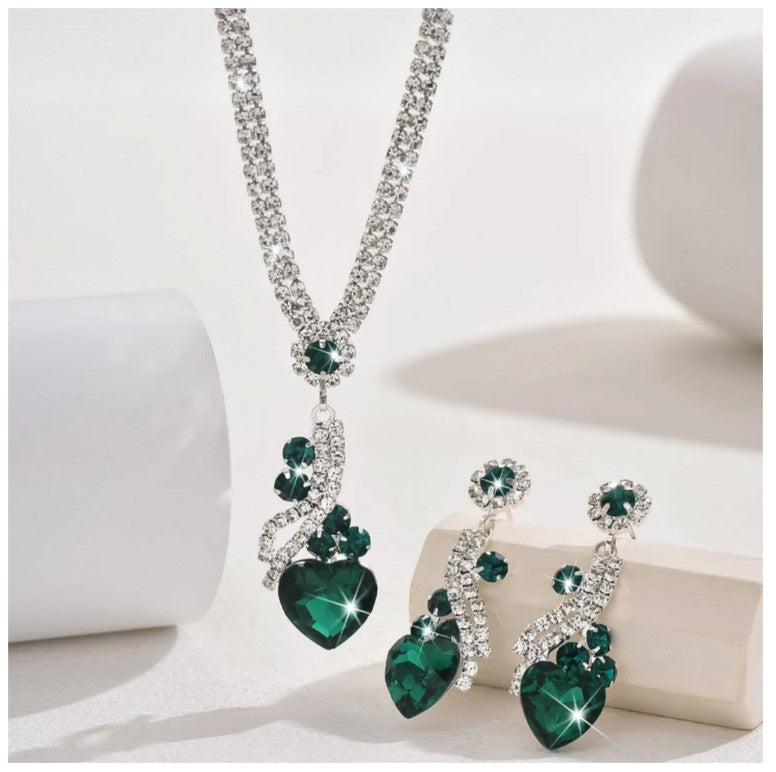 Lelia - Rhinestone Necklace Earrings Set