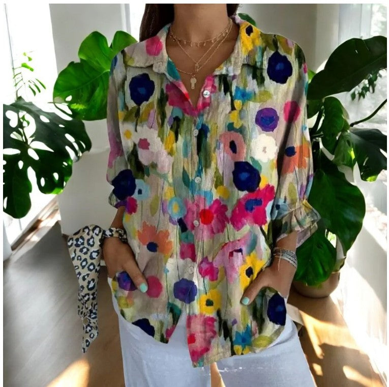 Jade - Long Sleeve Button Up Vintage Floral Shirt