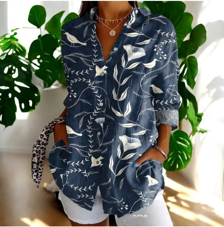 Jade - Long Sleeve Button Up Vintage Floral Shirt