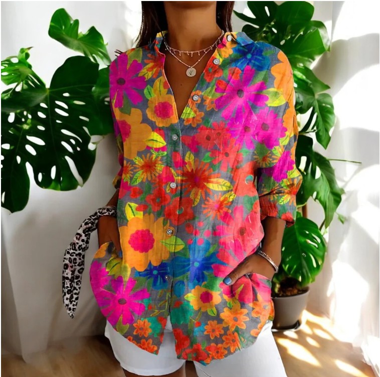 Jade - Long Sleeve Button Up Vintage Floral Shirt
