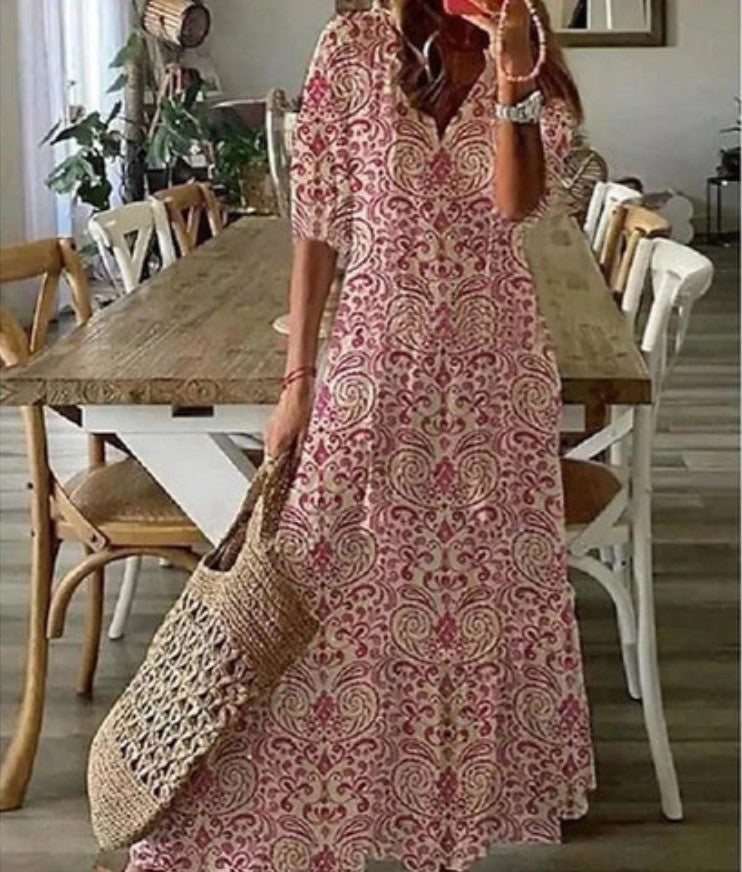 Sofie - Boho Vintage V-Neck Summer Dress