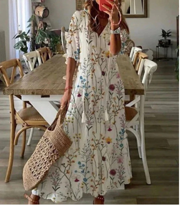 Sofie - Boho Vintage V-Neck Summer Dress