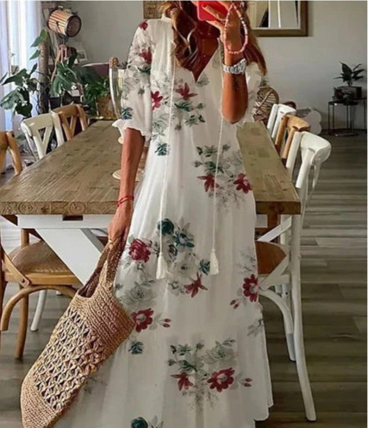 Sofie - Boho Vintage V-Neck Summer Dress