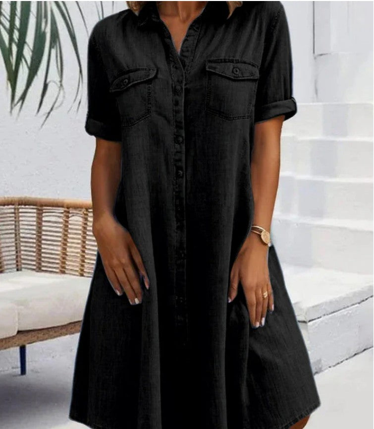 Sveta - Short Sleeve Button Denim Dress