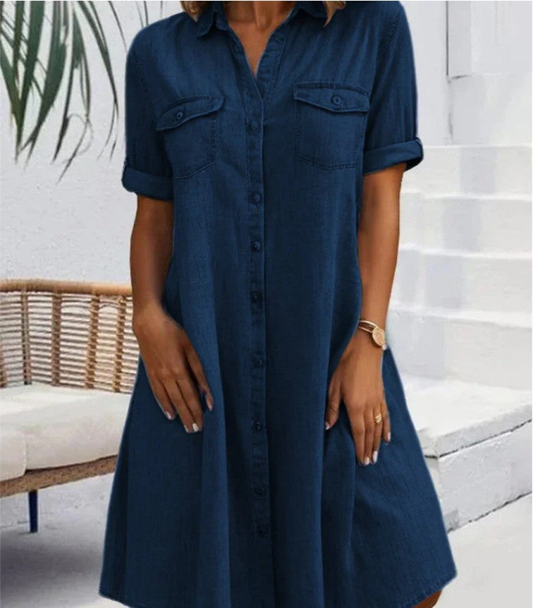 Sveta - Short Sleeve Button Denim Dress
