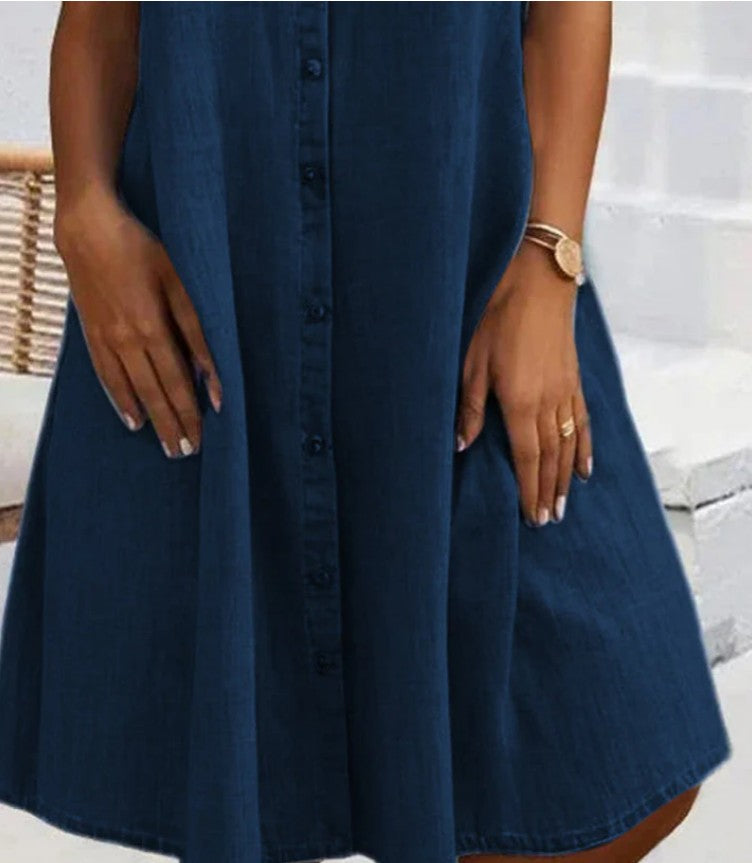 Sveta - Short Sleeve Button Denim Dress