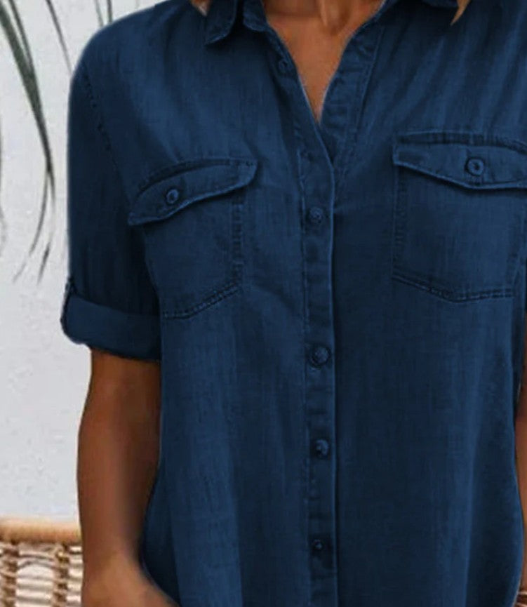 Sveta - Short Sleeve Button Denim Dress