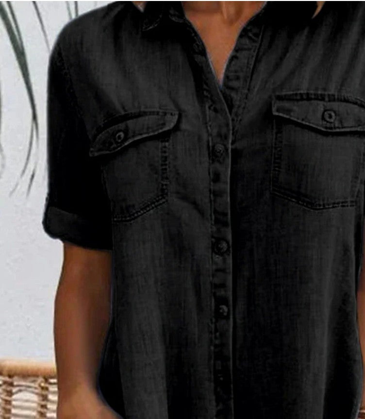 Sveta - Short Sleeve Button Denim Dress