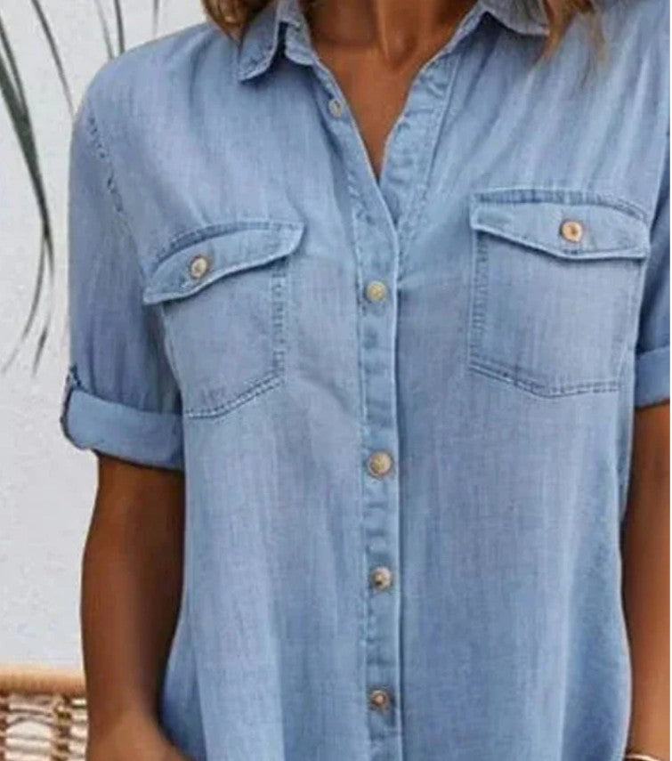 Sveta - Short Sleeve Button Denim Dress