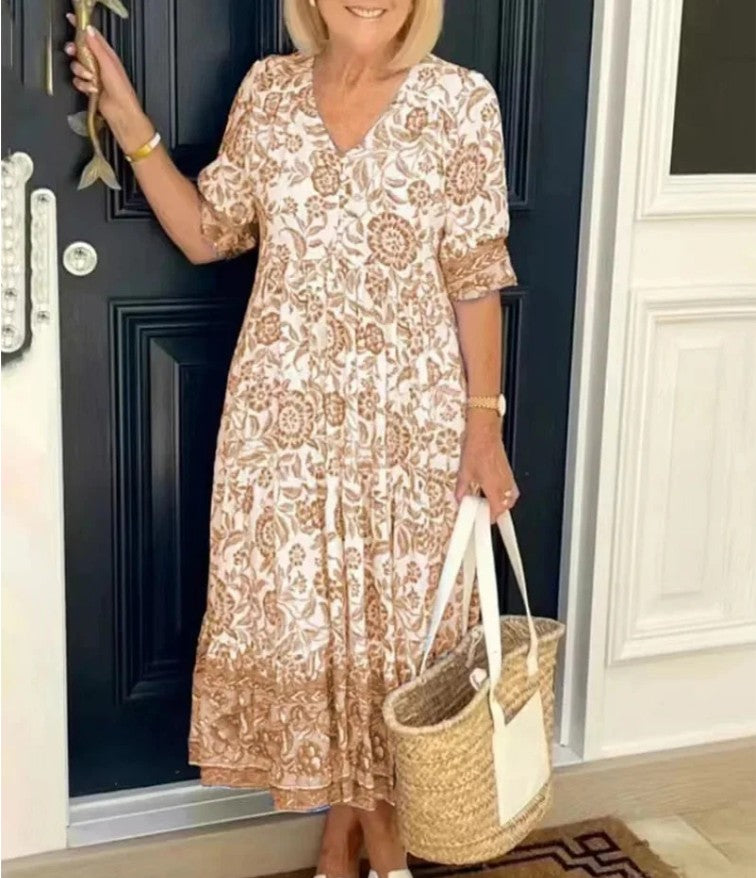 Astrid - Elegant Floral V-Neck Dress