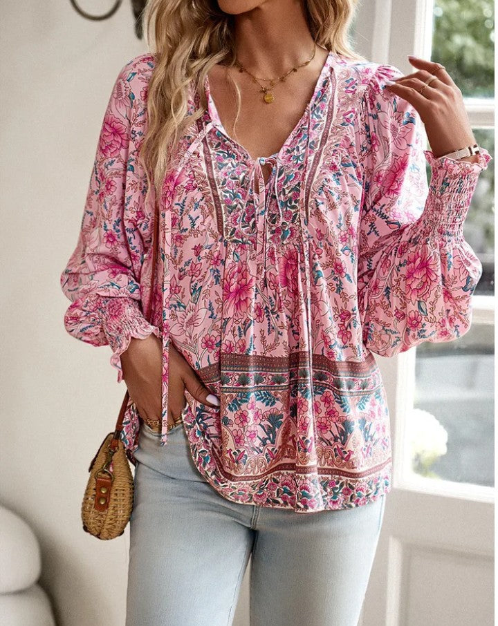 Sallie™ | Flowy Bohemian Top with Floral Pattern