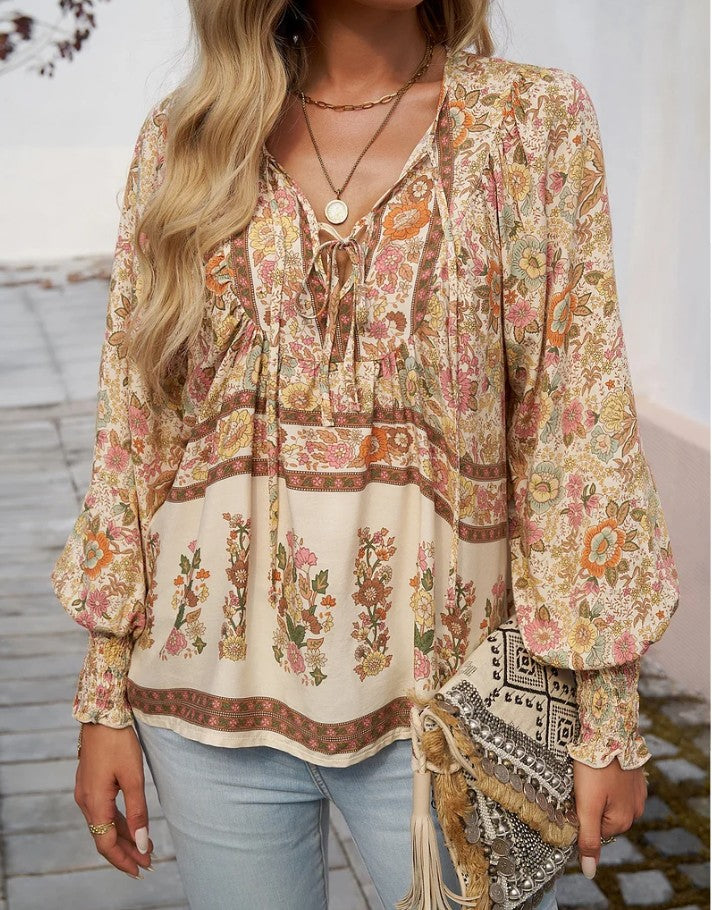 Sallie™ | Flowy Bohemian Top with Floral Pattern