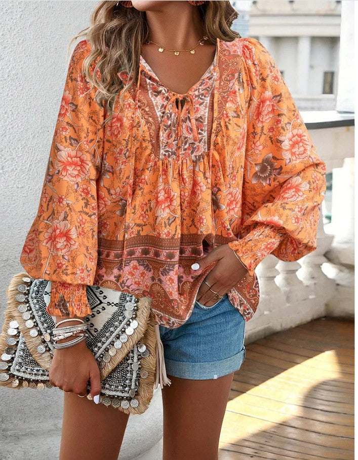 Sallie™ | Flowy Bohemian Top with Floral Pattern