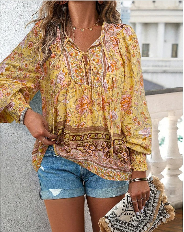 Sallie™ | Flowy Bohemian Top with Floral Pattern