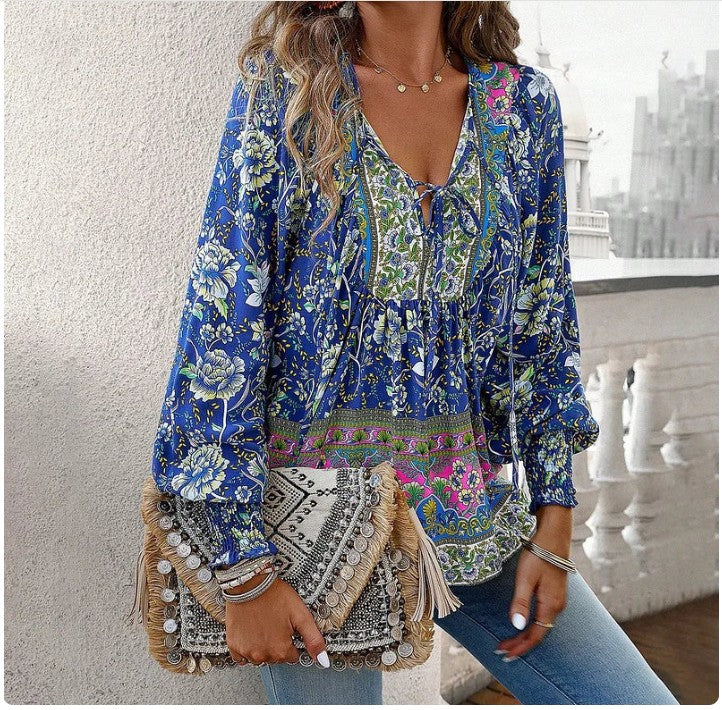 Sallie™ | Flowy Bohemian Top with Floral Pattern