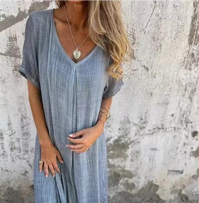 Naia™ - Cotton and linen V-dress