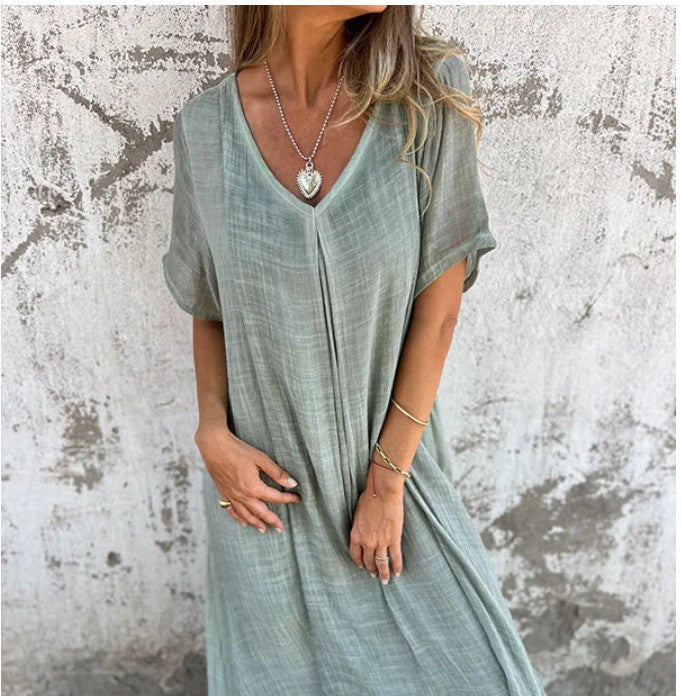 Naia™ - Cotton and linen V-dress