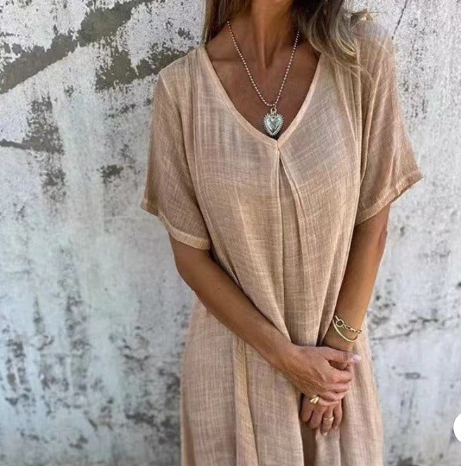Naia™ - Cotton and linen V-dress