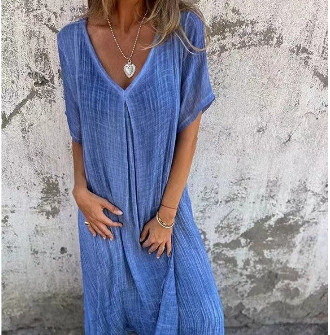 Naia™ - Cotton and linen V-dress