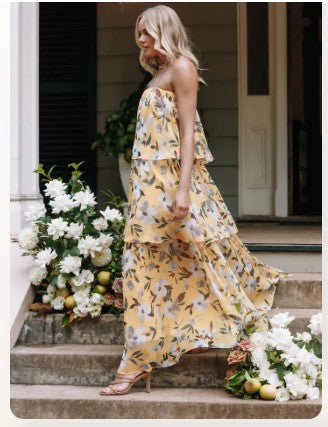 Chelsea - Off Shoulder Bandeau Printed Tiered Maxi Dress