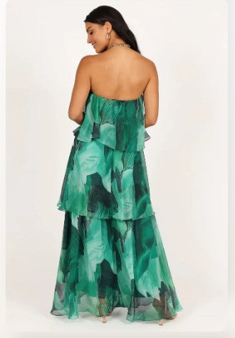 Chelsea - Off Shoulder Bandeau Printed Tiered Maxi Dress