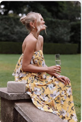 Chelsea - Off Shoulder Bandeau Printed Tiered Maxi Dress