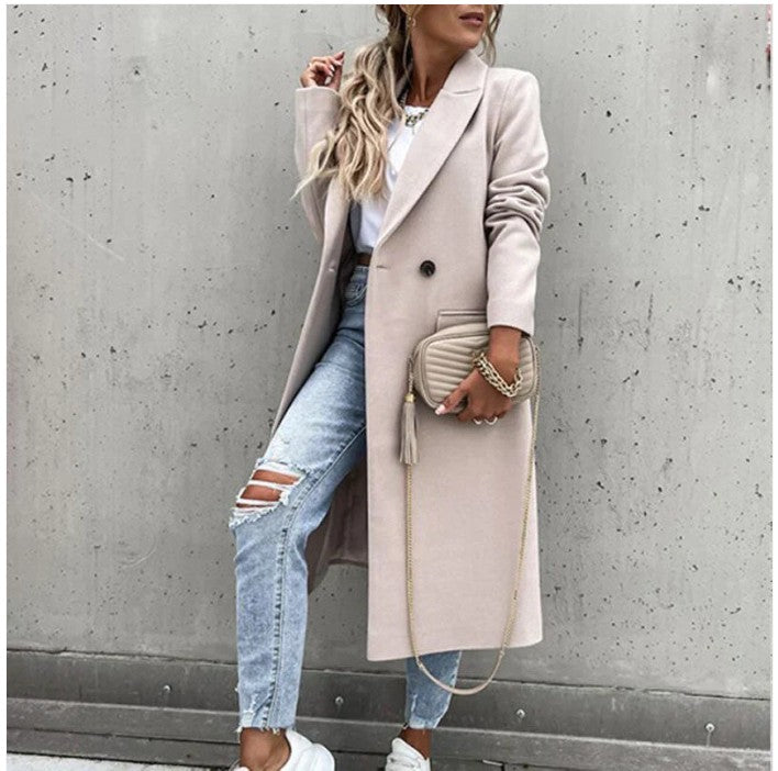 Malin | Long Coat Jacket Women's Turn-down Collar Double Button