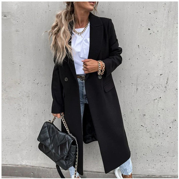 Malin | Long Coat Jacket Women's Turn-down Collar Double Button