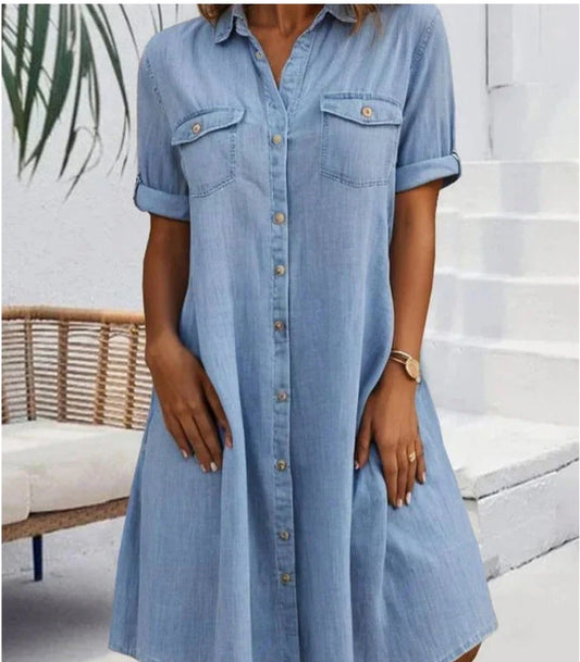 Sveta - Short Sleeve Button Denim Dress