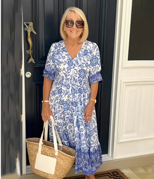 Astrid - Elegant Floral V-Neck Dress