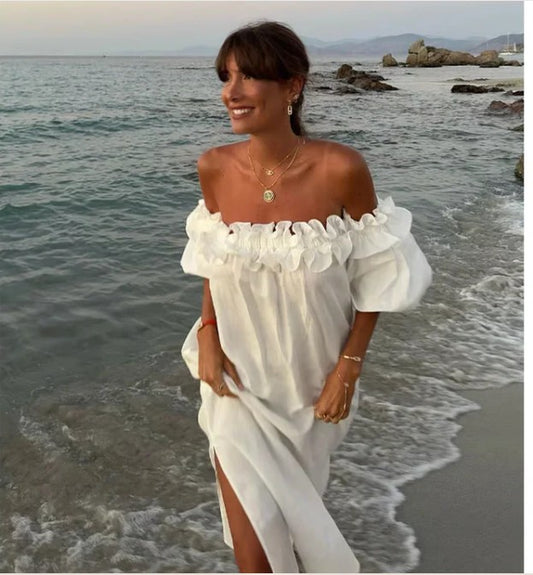 Gracie - Off Shoulder Puff Sleeve Maxi Dress