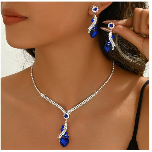 Lelia - Rhinestone Necklace Earrings Set