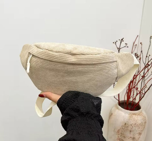 Casual Corduroy Waist Bag for Women – Trendy Crossbody Fanny Pack