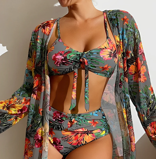 Aloha™ - Tropical Print Bikini Set with Cover-Up