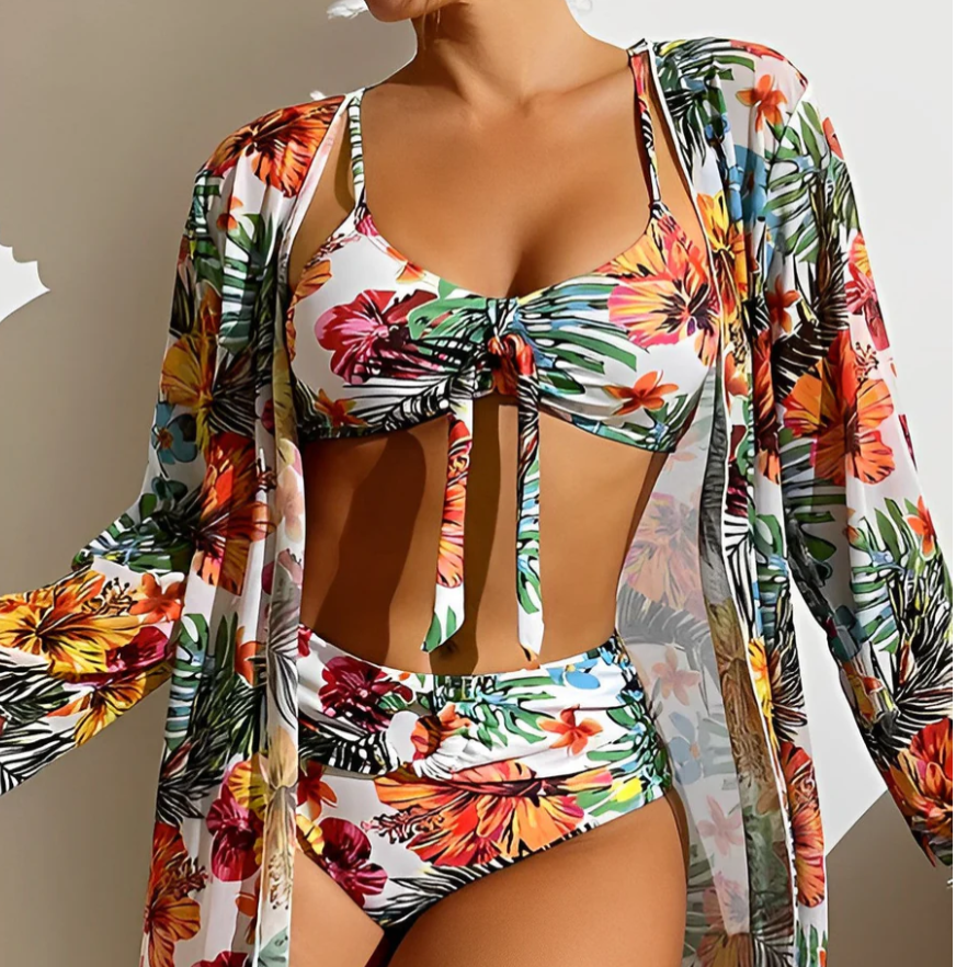 Aloha™ - Tropical Print Bikini Set with Cover-Up