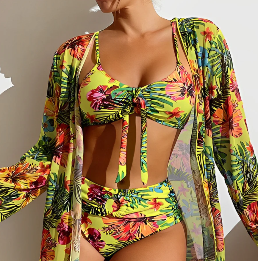 Aloha™ - Tropical Print Bikini Set with Cover-Up