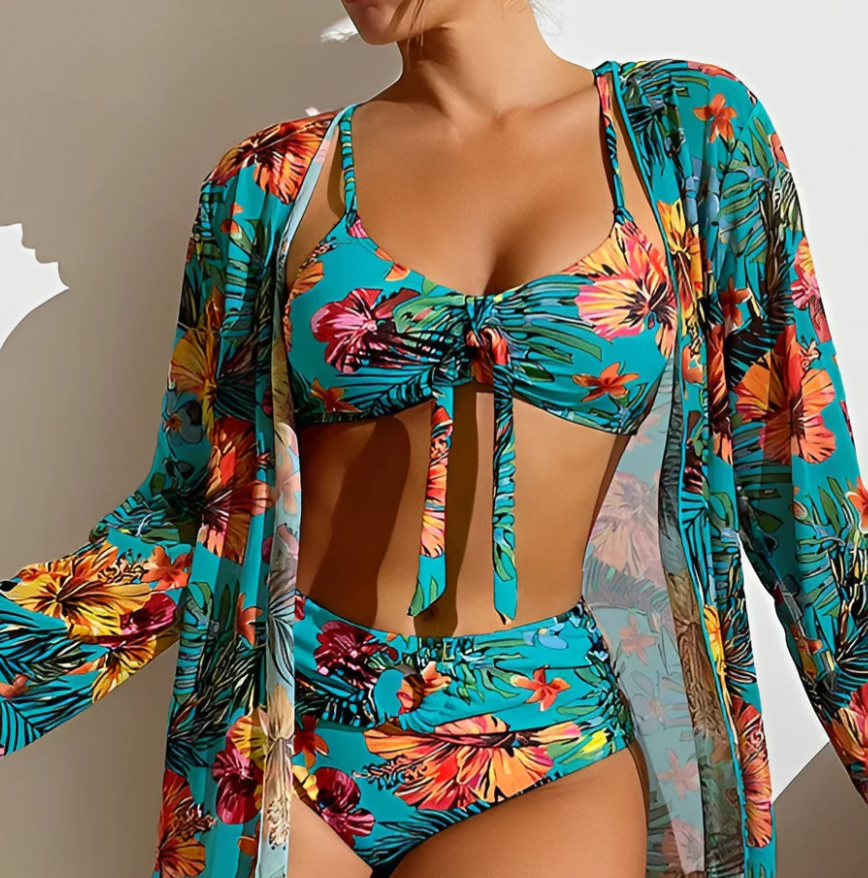 Aloha™ - Tropical Print Bikini Set with Cover-Up