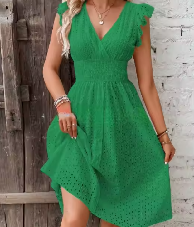 Breezy Elegance Eyelet Dress