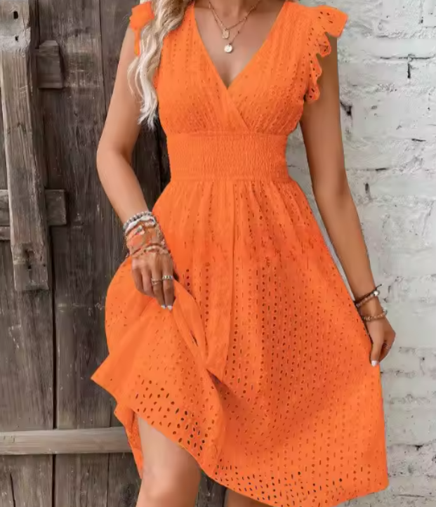 Breezy Elegance Eyelet Dress