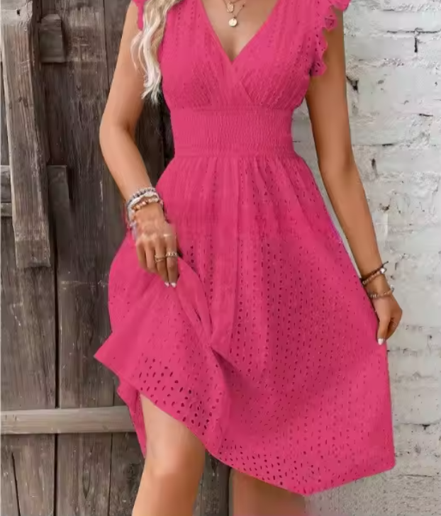 Breezy Elegance Eyelet Dress