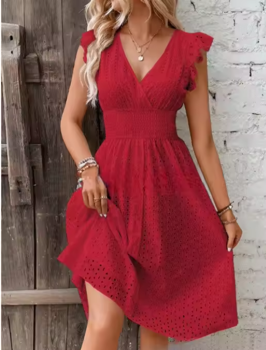 Breezy Elegance Eyelet Dress