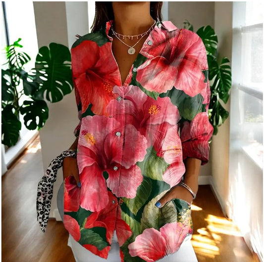 Jade - Long Sleeve Button Up Vintage Floral Shirt
