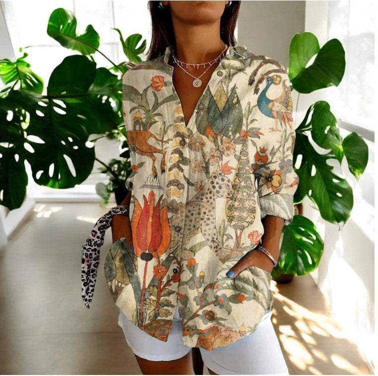 Jade - Long Sleeve Button Up Vintage Floral Shirt