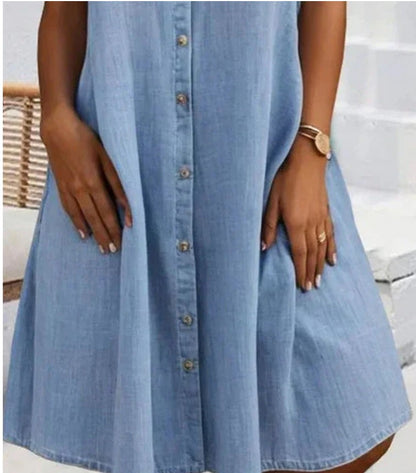 Sveta - Short Sleeve Button Denim Dress